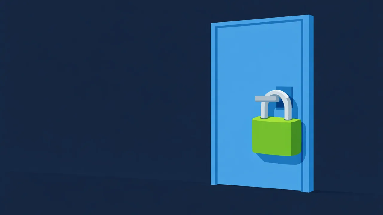 A blue door with a green padlock hanging from its handle