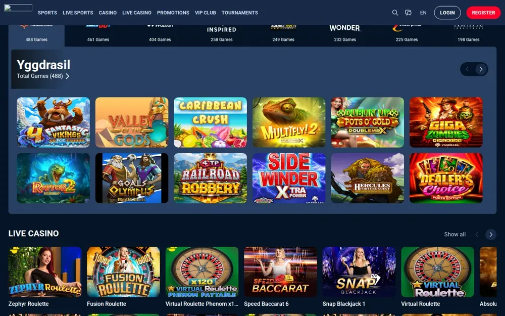 Providertellingen van KudosBet met het Yggdrasil-schap en de live-casinorij